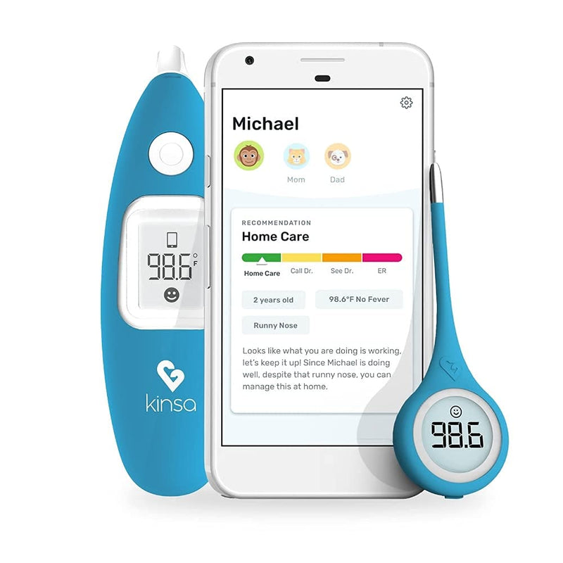 [Australia - AusPower] - Kinsa Classics Bundle - Smart Ear & QuickCare Digital Smart Thermometers - Take Oral, Rectal, Armpit or Ear Fever Readings 