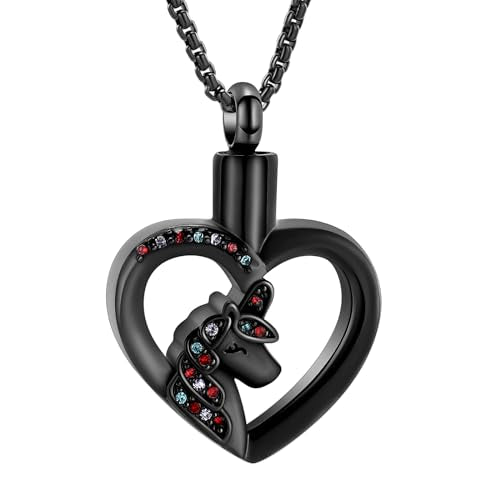Oinsi Unicorn Cremation Jewelry For Ashes Of Loved One Keepsake Memorial Urn Necklace Pendant Women Girls Fashion Jewelry Style A-Black