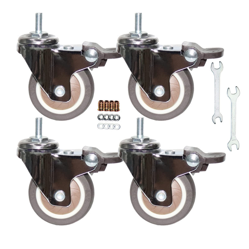 [Australia - AusPower] - Stem Casters, 360 Degree Swivel Stem TPR Wheels with Metric M6-1.0x15mm M8-1.25x15mm M10-1.5x15mm Thread Industrial Castors for Carts, Furniture, Dolly, Workbench 2.0 inch with Brakes 
