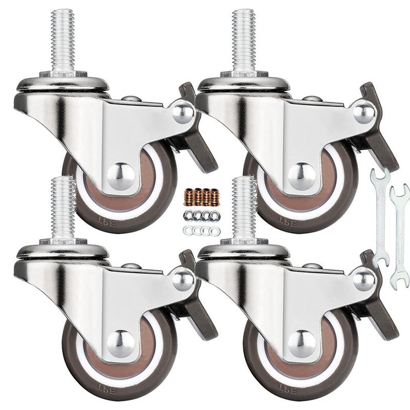 [Australia - AusPower] - Stem Casters, 360 Degree Swivel Stem TPR Wheels with Metric M6-1.0x15mm Thread Rods Replacement Industrial Castors for Carts, Furniture, Dolly, Workbench (1.5 inch with Brakes) 1.5 inch with Brakes 