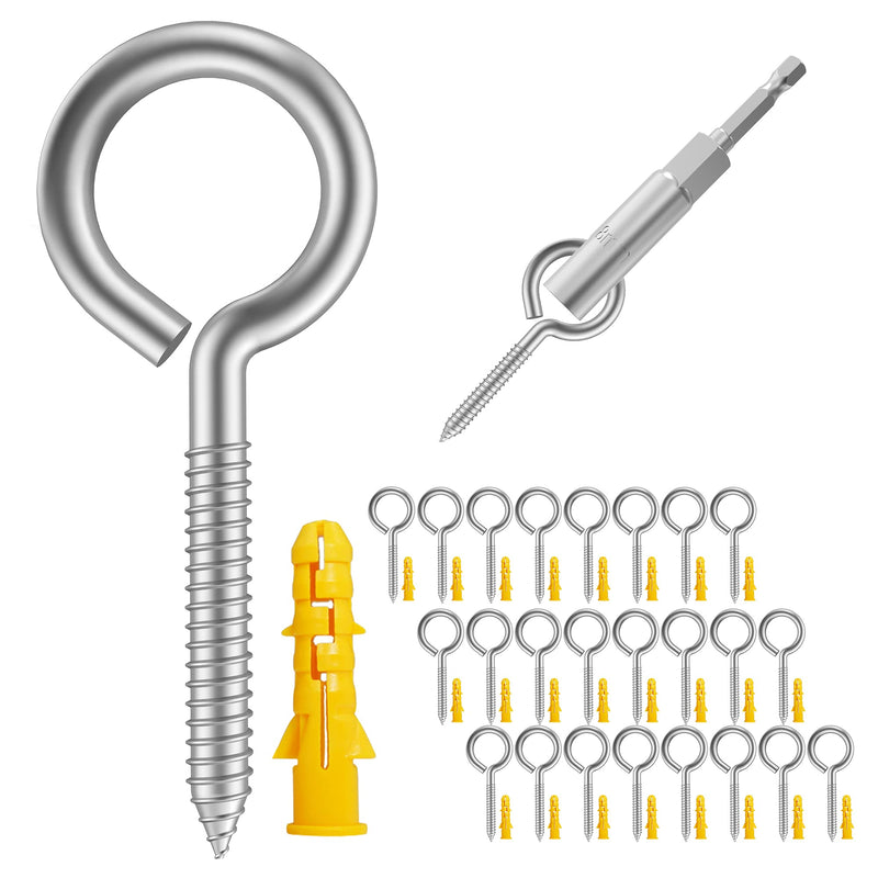 [Australia - AusPower] - 2” 26 Pack 304 Stainless Steel,Screw Eyes Heavy Duty Screw in Eye Hooks Ring, Yoga & Brazilian Hammocks, Indoor & Outdoor, Self Tapping Screws,Eye Bolt (1 pcs 1/4" hex Shank Wing nut Driver) 2” 26 pcs +1 pcs 1/4" hex shank wing nut driver 