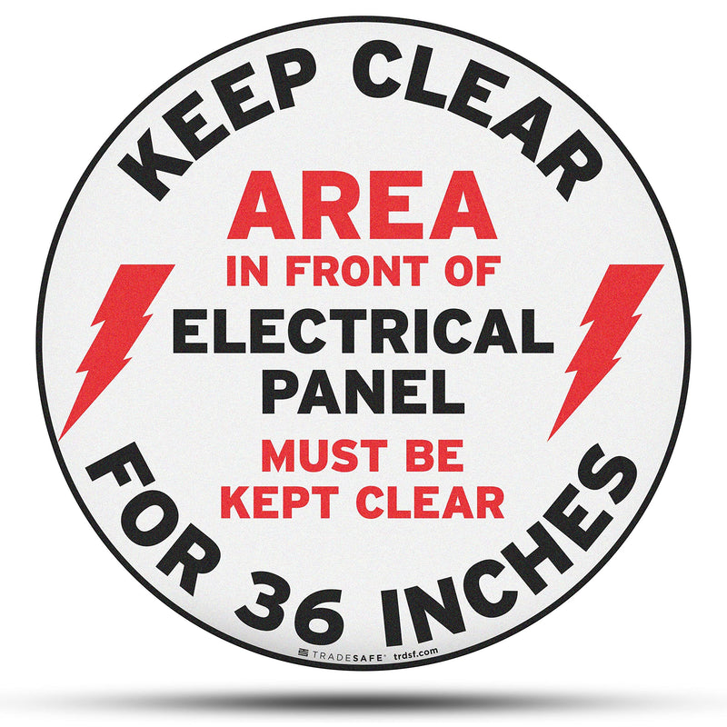 [Australia - AusPower] - TRADESAFE Keep Electrical Panel Clear Anti-Slip Floor Sticker - Area in Front of Electrical Panel Must Be Kept Clear for 36", Peel and Stick Adhesive Vinyl, ANSI-Compliant, 17” Diameter Round Sticker 