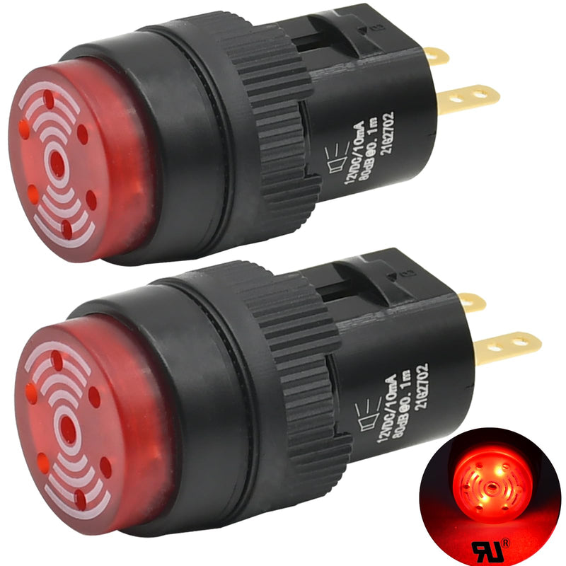 [Australia - AusPower] - 16MM Buzzer Red Indicator Light Lamp 12V DC LED Blue Black 0.63" Round rectangle Cap Alarm Signal Indicator Blue Electrical Control Panel DIY 2Pcs (Red with Light,12VDC, Round) Red With Light,12VDC 