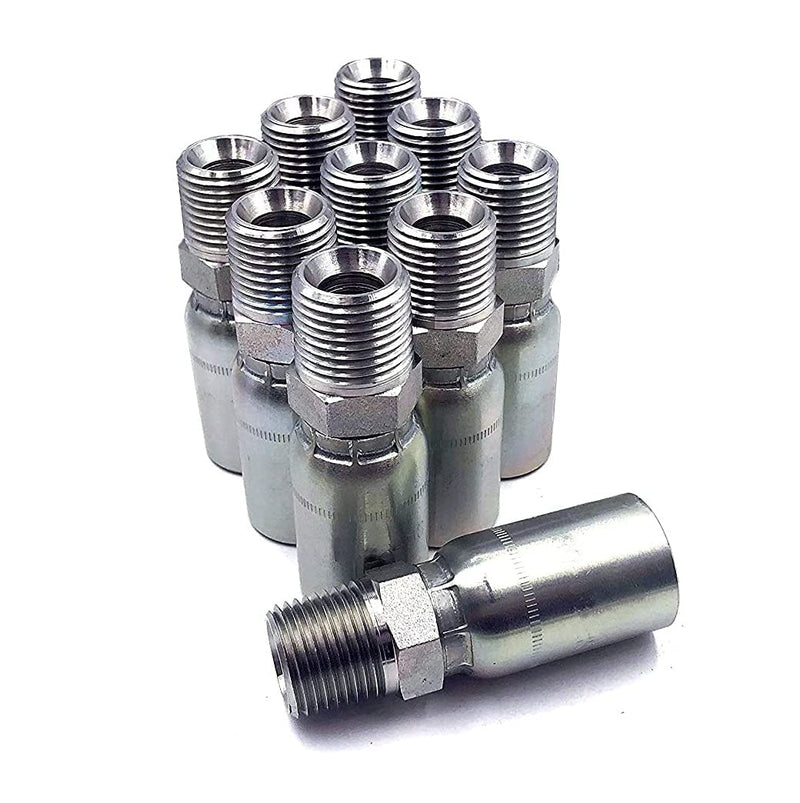 [Australia - AusPower] - (10-Pack) MP-04-04 | 1/4" Hose x 1/4" NPTF Male Pipe Thread Hydraulic Hose Ends Crimp Fitting 10 