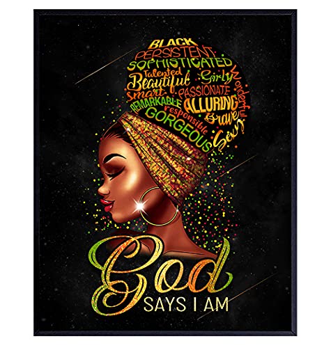 African American Wall Art & Decor - Inspirational Black Wall Art for Girls - God Says You Are - Spiritual Christian Decor - Bible Verses - Religious Gifts for Women - Motivational Positive Quotes