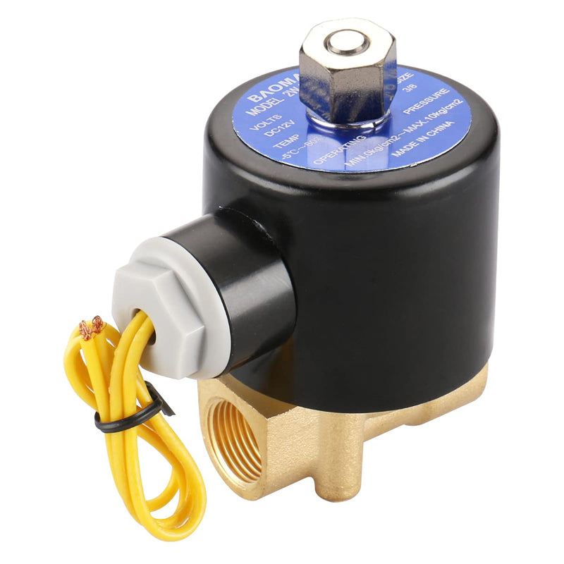Baomain 3/8 inch Brass Electric Solenoid Valve, DC 12V Normally Open, Direct Acting Pneumatic Valves for Water Air 2w-040-10K 3/8 inch 12VDC