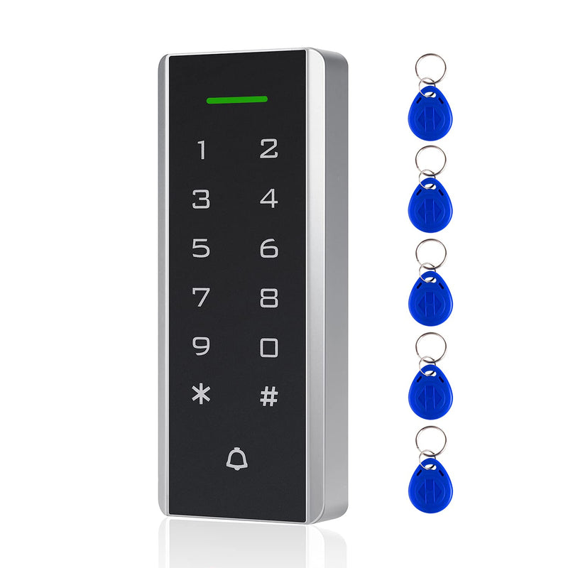 [Australia - AusPower] - Door Access Control System, 125KHz Proximity ID Card Access Control Keypad Support 1000 Users ID Card Reader Digital Keypad + 5PCS Keychains for Entry Access Controller Gate Opener Narrow Panel 
