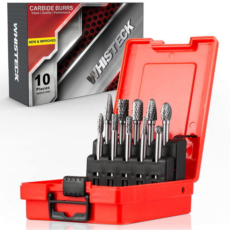 [Australia - AusPower] - Carbide Burrs Set, 10 Pcs Double Cut Solid Tungsten Carbide Rotary Burr Set, 1/4 Inch Shank Die Grinder Bits, Rotary File for Die Grinder Metal Carving, Polishing, Engraving, Drilling 
