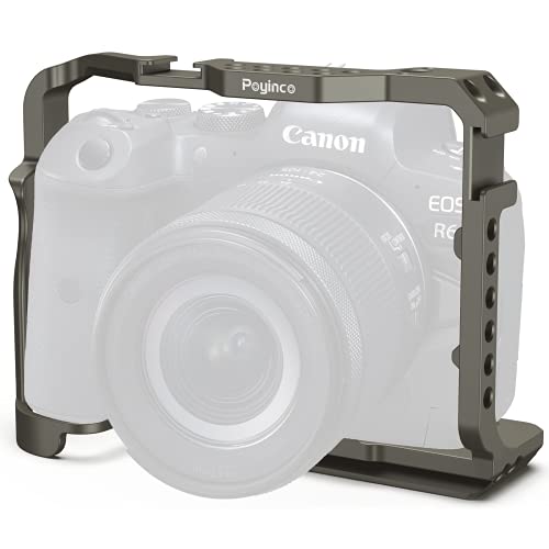 PoyincoR5 / R5 C / R6 Cage for Canon R5 R6 R5 C, Aluminum Alloy DSLR Rig Stabilizer with Cold Shoe, 1/4"&3/8" Threaded Holes for Filmmaking and Video Shooting