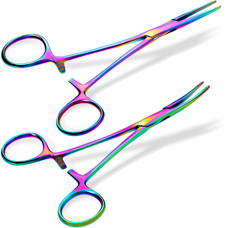 [Australia - AusPower] - BBTO Hemostat Curved and Straight Hemostat Forceps Piercing Pliers Forceps, Stainless Steel Straight and Curved Pliers, Fishing Tweezer(Colorful,2 Pcs) 2 Colorful 