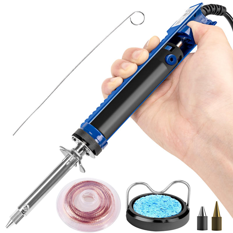 K KERNOWO 929D-V Electric Desoldering Soldering Iron Sucker – Desoldering Pump Tool with 1.0mm & 1.2mm Nozzles, Desoldering Gun with Wick & Cleaning Pin for Through-Hole Solder Removal Blue