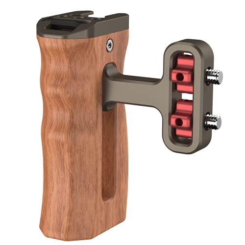 Wooden Mini Handle Side Handgrip with 1/4"-20 Screws for Digital Camera DSLR Camera Cage with Cold Shoe Mount Built-in Wrench can Up and Down Adjustable - Bronze Side Handgrip-Bronze