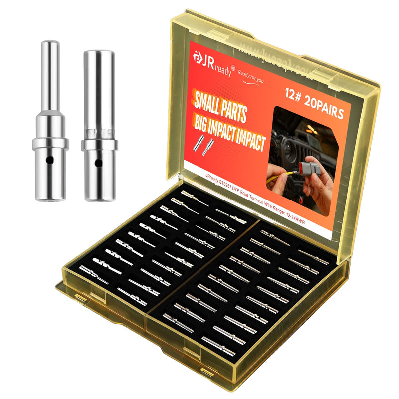 JRready ST6257 DTP Solid Barrel Size 12 Contacts DTP Connector Terminal KIT 20 PCS Male Pins 0460-204-12141 and 20 PCS Female Sockets 0462-203-12141 for Wire Size 12 to 14 awg 20 Pairs Standard Size 12