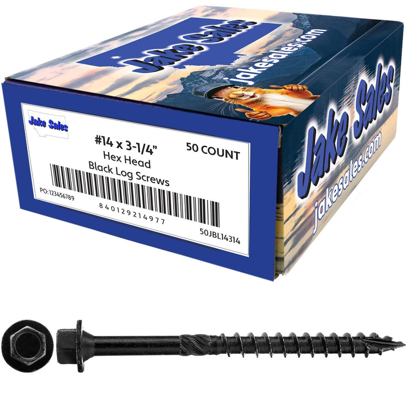 Jake Sales #14 X 3-1/4" Heavy Duty Black Timber/Log/Landscaping Wood Screws - Exterior Coated Heavy Duty Screws. 1 x 50 Count Box - 50 Screws #14 X 3-1/4" - 50 Count