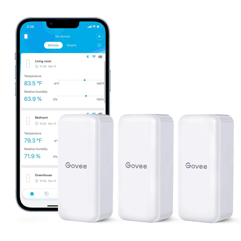 Govee Hygrometer Thermometer 3Pack H5100, Mini Bluetooth Temperature Humidity Sensor with APP Notification Alert, 2 Years Free Data Storage Export, 230 Feet Connecting Range 3