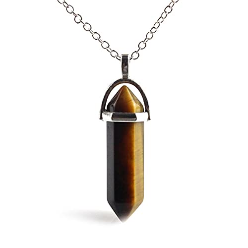 COLORFUL BLING Carnelian Healing Crystal Natural Stone Pointed Hexagonal Pendant Necklaces Set Wire Wrapped Reiki Quartz Chakra for Women Gemstone Jewelry Coffee A