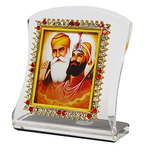 BISMAADH Religious Idol Acrylic Showpiece Figurine for Car Dashboard, Home & Office Décor (Guru Nanak Dev Ji & Guru Govind Singh Ji) Guru Nanak Dev Ji, Guru Gobind Singh Ji