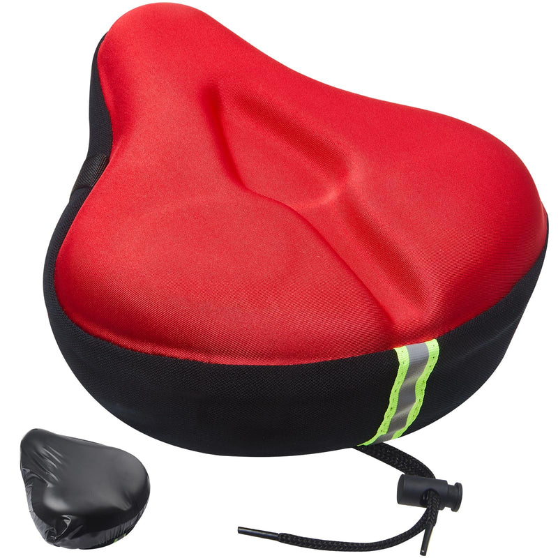 Zacro Bike Seat Cushion - Gel Padded Bike Seat Cover for Men Women Comfort, Extra Soft Exercise Bicycle Seat Compatible with Peloton, Outdoor & Indoor Bike Saddles Red Large