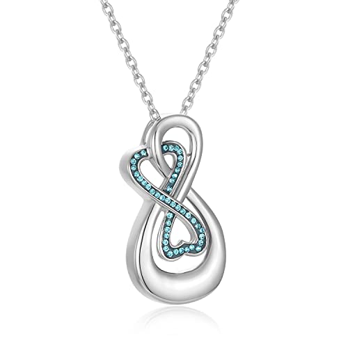 Infinity Cremation Urn Necklace Jewelry for Women Memorial Urn Necklace Infinite Cremation Jewelry for Ashes Keepsake Locket Silver-Blue
