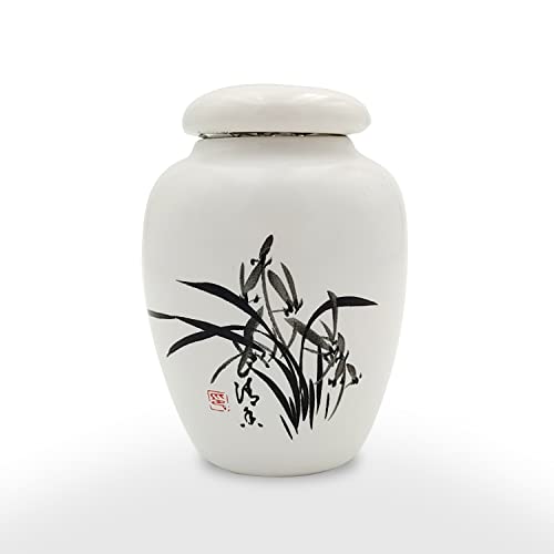 Mini Hummingbird Urns for Adult Ashes Dog Cat Ash Holders，Small Keepsake Cremation Urns for Pets,Miniature Pets Memorial Ceramic Funeral Urn, Honor Your Loved One with Handcrafted White Urn (Orchid Orchid Pattern