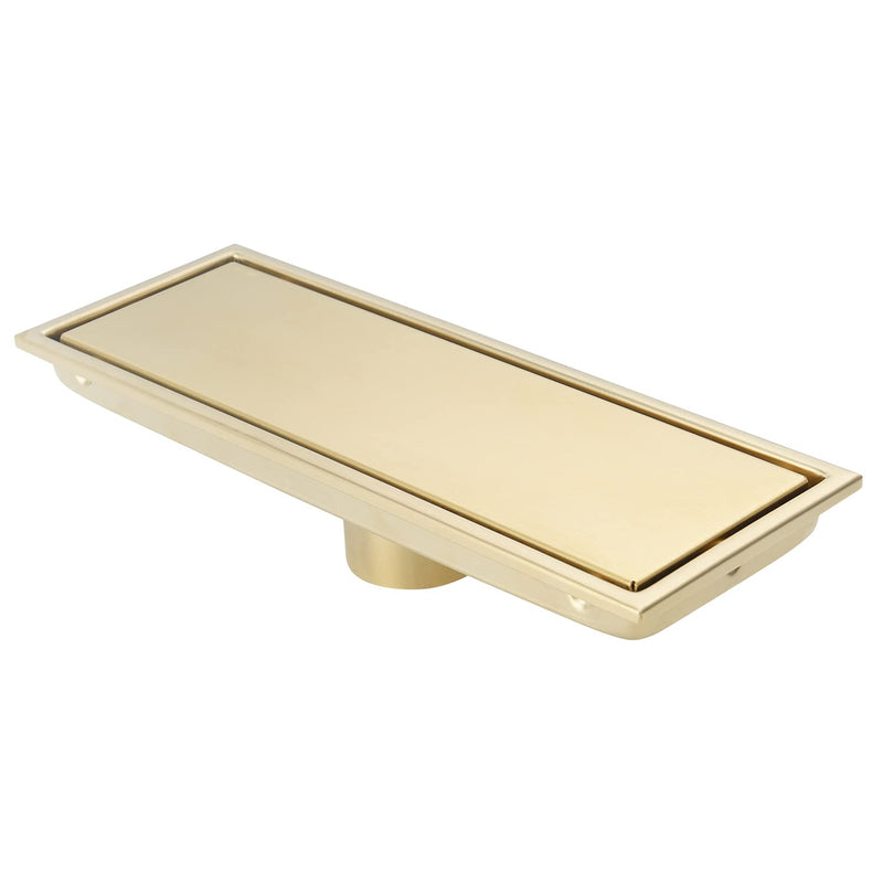 Linear Shower Drain Pipe 12 Inches Brushed Gold, with Tile Insert Grille, Detachable Hidden Cover, SUS304 Stainless Steel Rectangular Floor Drain