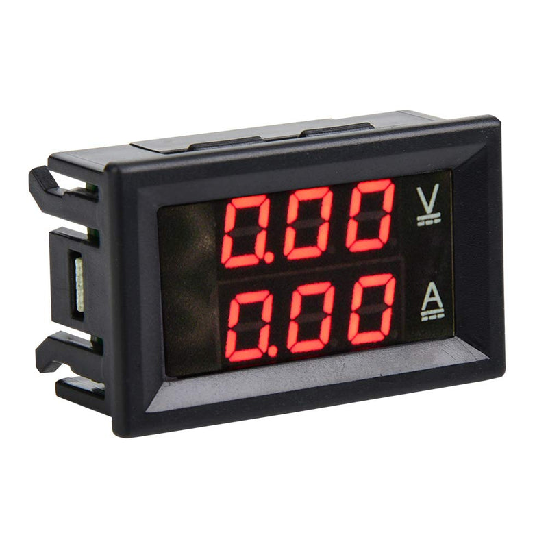 [Australia - AusPower] - Digital Voltmeter Ammeter, DC 0-100V 50A/10A Amp Voltage Current Meter Tester with 0.28" Digital Tube Blue + Red LED Display Panel with Connect Wires(Font Backlit red red 10A) 