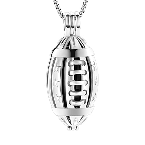 Oinsi American Football Cremation Locket Necklace For Ashes Of Loved Ones Stainless Steel Memorial Urn Jewelry Women Men Keepsake Fashion Necklace Silver-Black