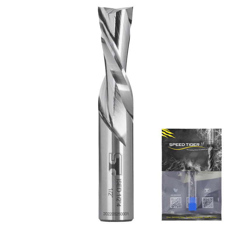 SPEED TIGER Carbide Spiral Router Bits Down Cut - ISED1/2” Diameter, 1-1/4” Cutting Length, 3" OVL (1 Piece, 1/2") - for Wood, Oak, MDF, Aluminum – Mill Bits Sets for DIYers & Professionals 1/2 in