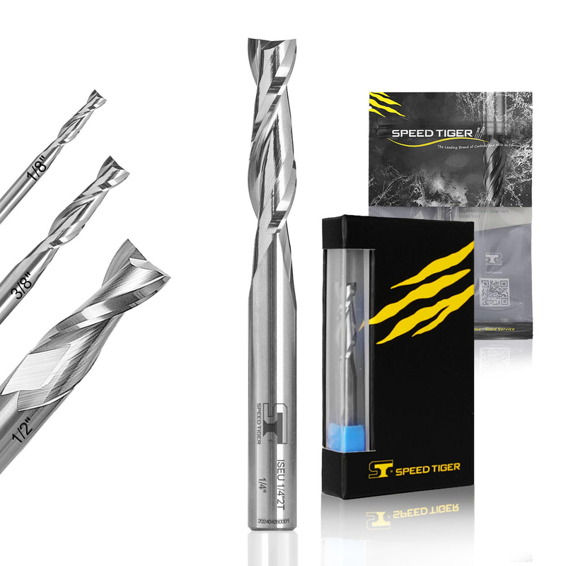 [Australia - AusPower] - SPEED TIGER Carbide Spiral Router Bits Up Cut - ISEU1/4” Diameter, 1” Cutting Length, 2-1/2"OVL (1 Piece, 1/4") - for Wood, Oak, MDF, Aluminum – Mill Bits Sets for DIYers & Professionals 1/4 in 