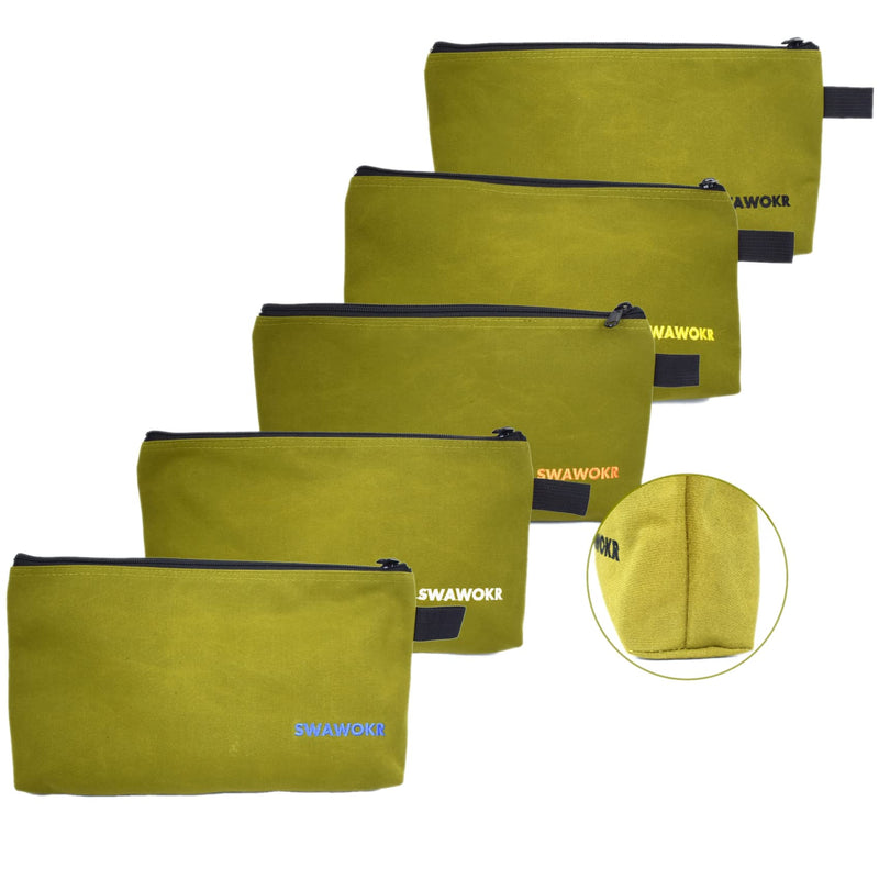 5 Pack 20 oz Canvas Tool Zipper Bags - Heavy Duty Utility Tool Pouch - Water Resistant Multi-Purpose Organizer Tote Bags 12.75 X 8 X 2.25 inch Spacious Storage Pouches with Dependable YKK Zippers Olive 12.75X8X2.25INCH