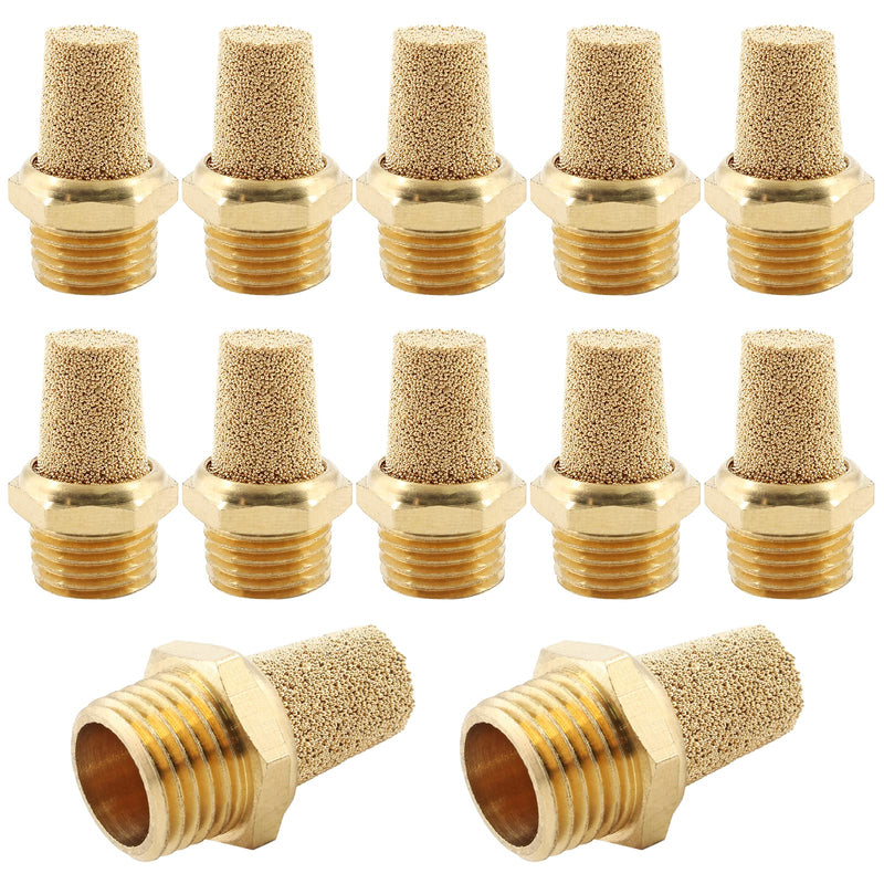 [Australia - AusPower] - 12 Pcs Air Pneumatic Mufflers Silencer, Brass Pneumatic Exhaust Muffler, 1/4 NPT Male Air Silencer Fitting Pointed 