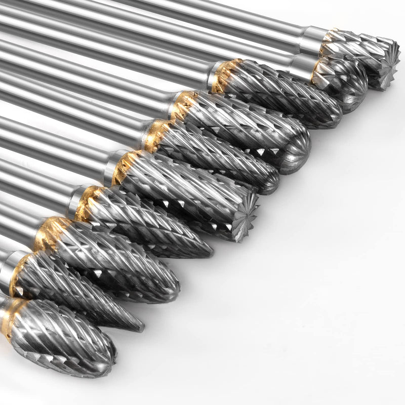 [Australia - AusPower] - Carbide Burr Set Compatible with Dremel Rotary Tool 10Pcs Die Grinder Bits Rotary File Rasp with 1/8" Shank Tool Accessories for Attachments Cutting Burrs Metal Grinding Engraving Porting Double Cut 
