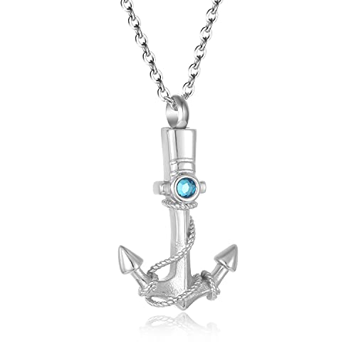 Anchor Urn Necklaces for Human Ashes Navy Cremation Jewelry Ocean Theme Memorial Keepsake Urn Pendant Necklace for Men Women Silver