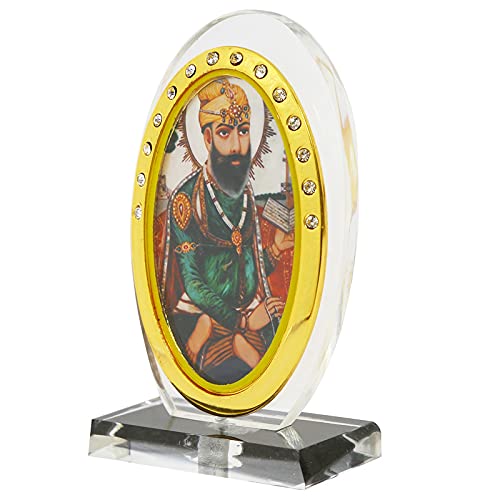 BISMAADH Car Dashboard Oval Shape Acrylic Showpiece Figurine Religious Idol Statue for Office & Home Décor (Guru Tegbahadur Ji) Guru Teghbahadur Ji
