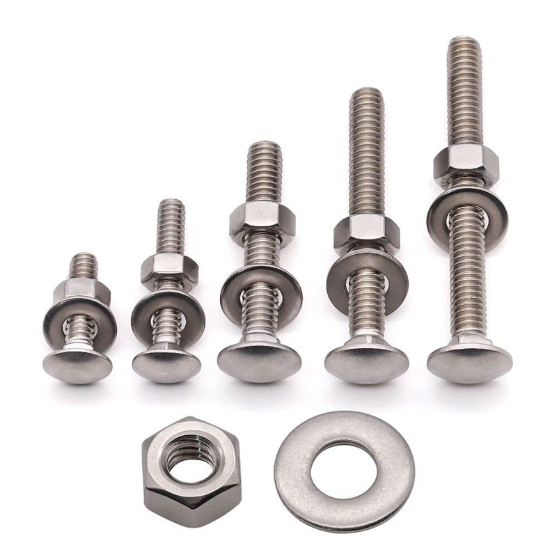 [Australia - AusPower] - 1/2-13 x 3-1/2" (4 Sets) Stainless Steel Square Neck Carriage Bolts with Nuts and Washers, Full Thread, No Coating Plain Finish, Coarse Thread UNC, Stainless Steel 304 (18-8) 1/2-13 x 3-1/2" 4 