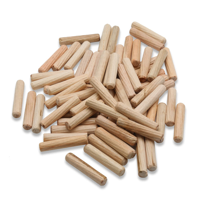 [Australia - AusPower] - 100 Pack Wooden Dowel Pins 6mm x 30mm (Approx 1/4" x 1-1/5") Wood Fluted Dowels Rods Kiln Dried Fluted and Beveled, Hardwood Crafts Dowel Pegs 6mm x 30mm - 100PCS 