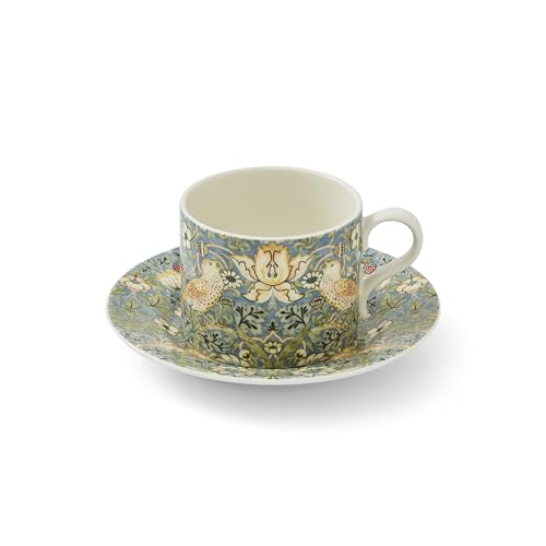 Morris & Co 8.5oz Teacup & Saucer - Strawberry | Porcelain | Microwave & Dishwasher Safe | Novelty Cup for Coffee, Tea, Hot Choco - Elegant for Brunch, Parties, Breakfast Classic
