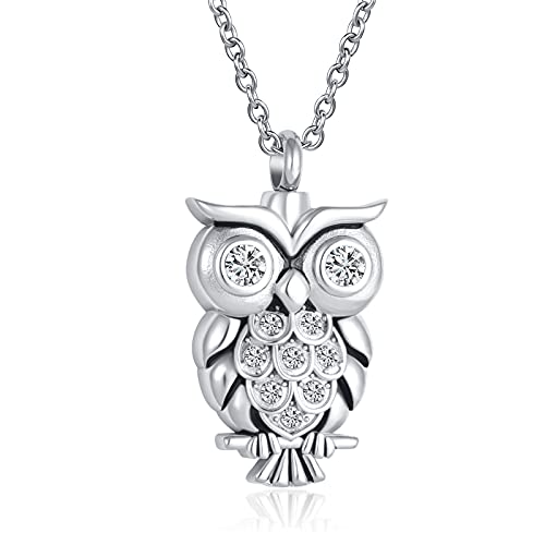 Owl Urn Necklace for Ashes Animal Cremation Men Women Stainless Steel Memorial Keepsake Pendant Chain with Funnel Filler Kit