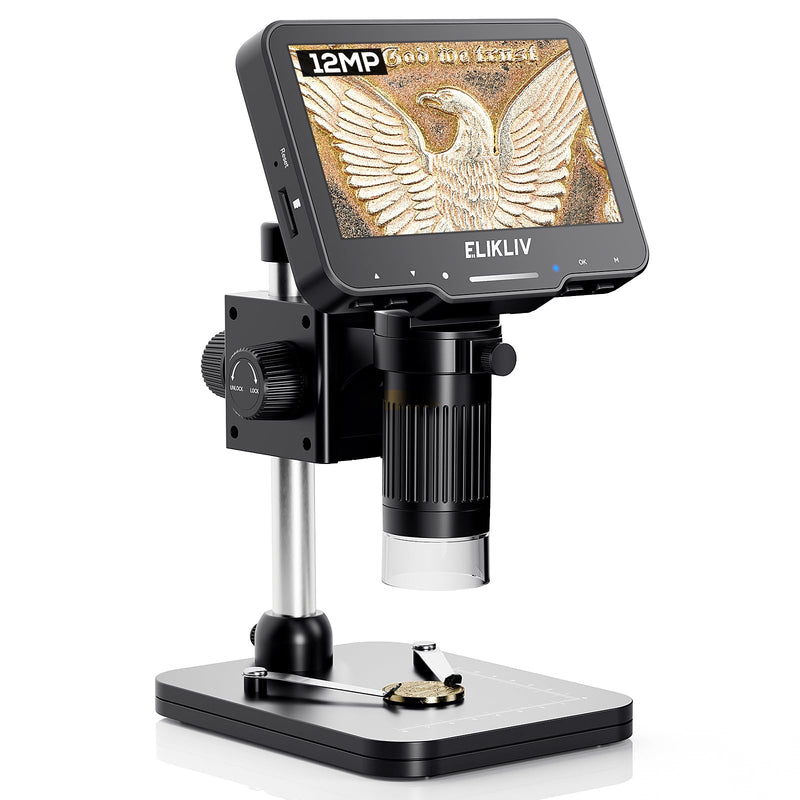 [Australia - AusPower] - Elikliv Coin Microscope for Adults: 4.3'' LCD Digital Microscope 1000x with 8 Adjustable LED Lights, PC View Compatible with Windows/MacBook, EDM4 Max 
