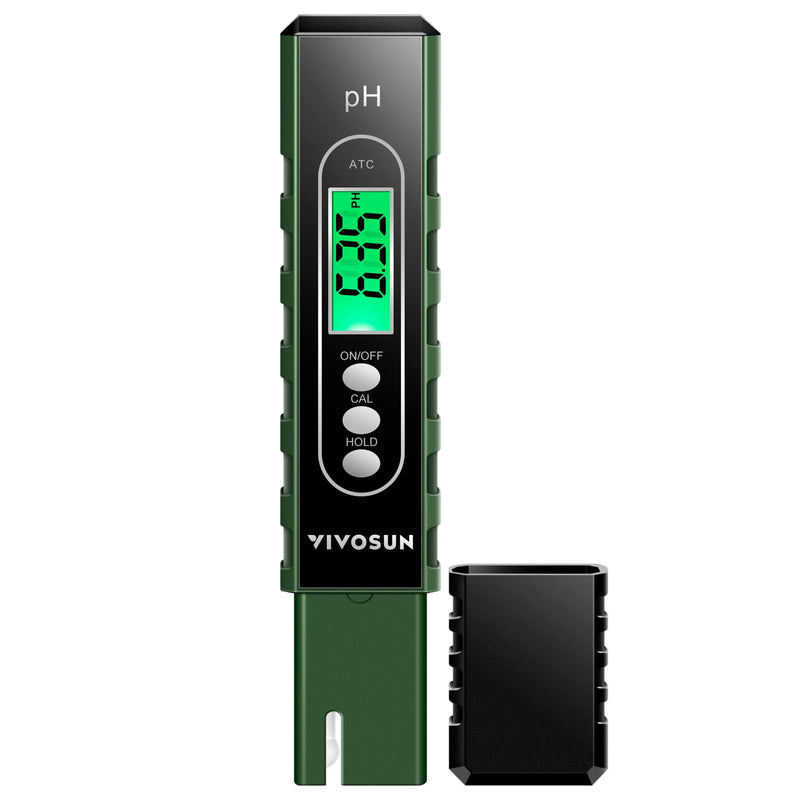 [Australia - AusPower] - VIVOSUN PH Meter Digital PH Tester Pen 0.01 High Accuracy Water Quality Tester with 0-14 PH Measurement Range for Household Drinking, Pool and Aquarium, with ATC, Army Green 