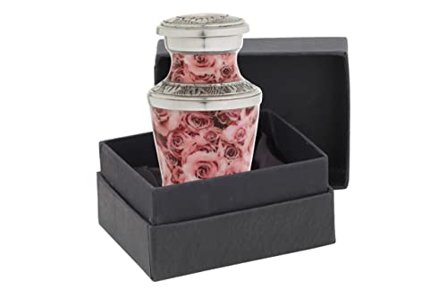 Bold & Divine Cremation Urns for Human Ashes - Decorative Brass Urns, Pink Rose Pattern, Small Keepsake Urn for Ashes Adult Female and Male, Funeral Urns
