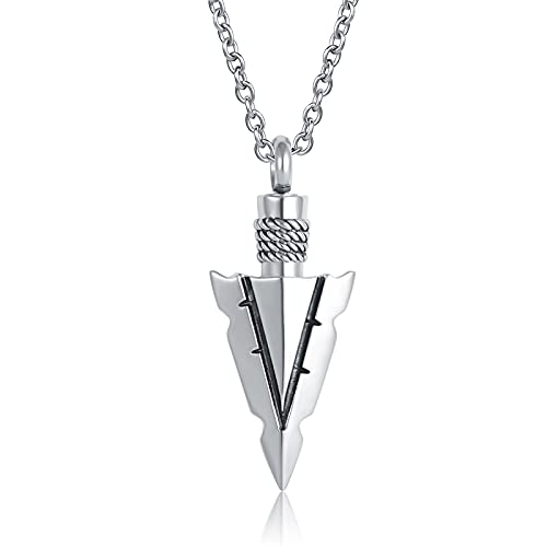 GMXLin Arrowhead Cremation Spear Point Urn Necklace for Men Ashes Dad Memorial Keepsake Women Pendant Jewelry White