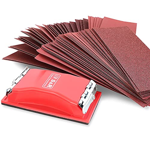 S&R 80-Piece Sandpaper Set with Hand Sander | Sanding Paper and Sanding Sheets for Metal, Wood, Plastic and Drywall – Grit P40-P400 for Coarse and Fine Sanding
