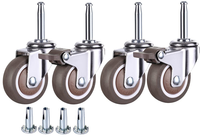 [Australia - AusPower] - 2 Inch Rubber Caster Wheel Set of 4(2 with Brakes & 2 Without) with 5/16" x 1-1/2" (8 x 38mm) Stem Sockets, for Furniture Crib Trolley Dining Car Casters 2 With Brakes & 2 Without Brakes 