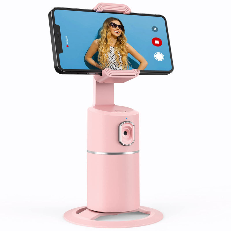 [Australia - AusPower] - Auto Face Tracking Phone Holder, No App Required, 360° Rotation Face Body Phone Tracking Tripod Smart Shooting Camera Mount for Live Vlog Streaming Video, Rechargeable Battery-Pink Pink 