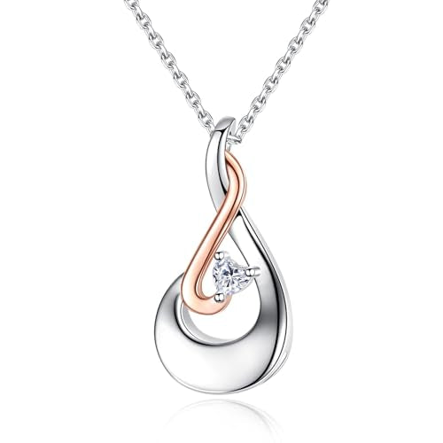 925 Sterling Silver Teardrop Urn Necklace for Ashes Birthstone Heart CZ Memorial Keepsake Pendant Jewelry for Women 04 - White Crystal