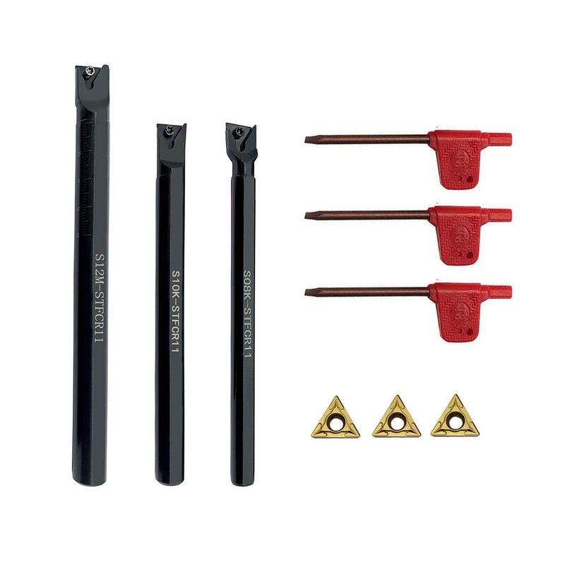 [Australia - AusPower] - S08K/S10K/ S12M-STFCR11 Boring Bars 91° Internal Turning Holder 3pcs with 3pcs TCMT21.51 Carbide Inserts for Machining Steel Parts and Stainless Steel 3PCS Holder with 3pcs TCMT110204 