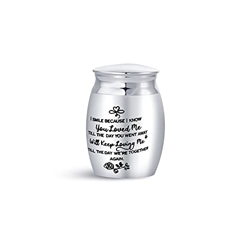 Keep Loving Mini Cremation Urn for Human Ashes Family Friends Mom Dad Daughter Sister Son Brother Memorial Keepsake Ash Holder Funeral 1.6" I smile because I know you loved me…