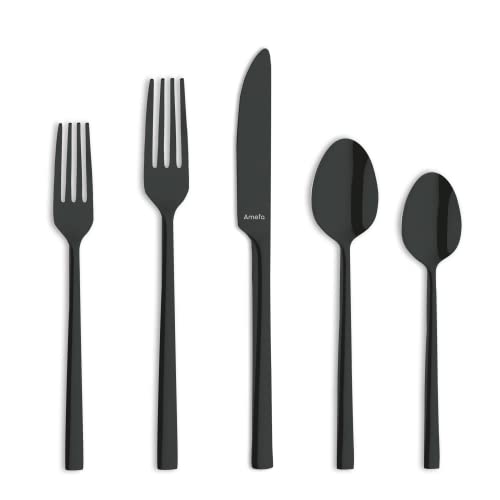 Amefa Dallas 18/0 Black Stainless Steel Flatware Set - 20-Piece Service for 4 - Modern Silverware - Fork Spoon Knife Cutlery Set