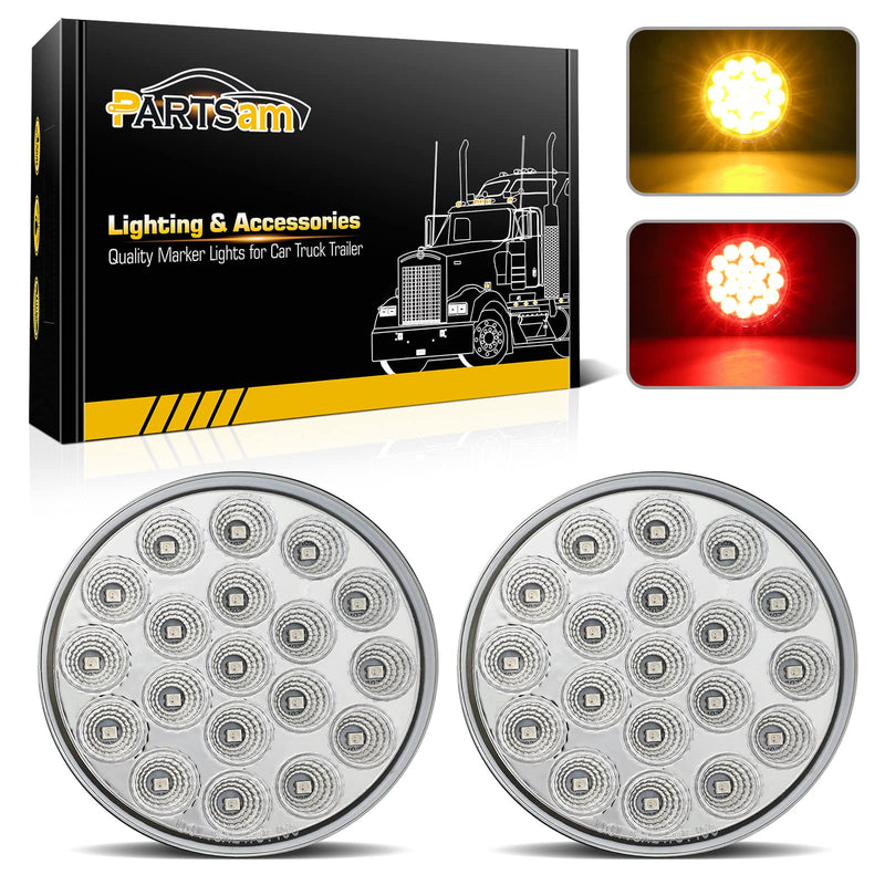 [Australia - AusPower] - Partsam 2Pcs 4 Inch Round Red Stop Turn Tail Lights to Amber Strobe Lights Kit 19 Diodes w/Chrome Bezels and 3-Prong Wire Pigtails, Red/Amber 4 Inch Round Led Trailer Tail Lights and Amber Indicators 